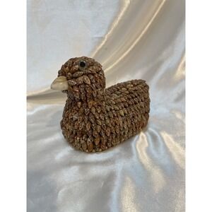 Vtg Art Sea Shell Covered Pottery Duck Shaped Jewelry Trinket Box See Pics